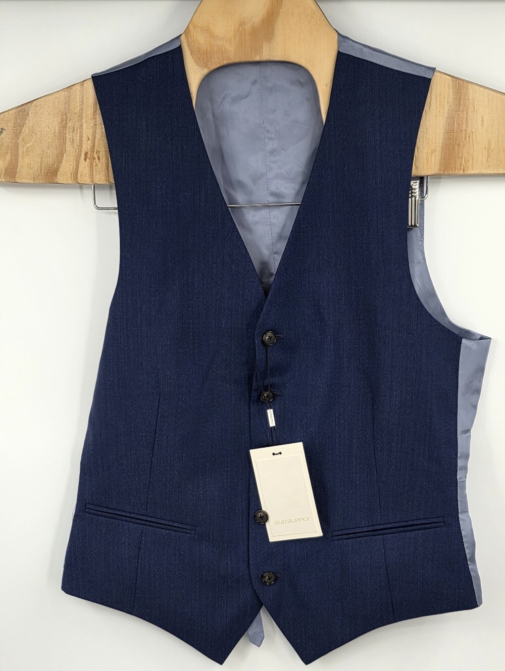 New Suitsupply Ferrara Royal Blue Woven Wool Suit Vest 48R